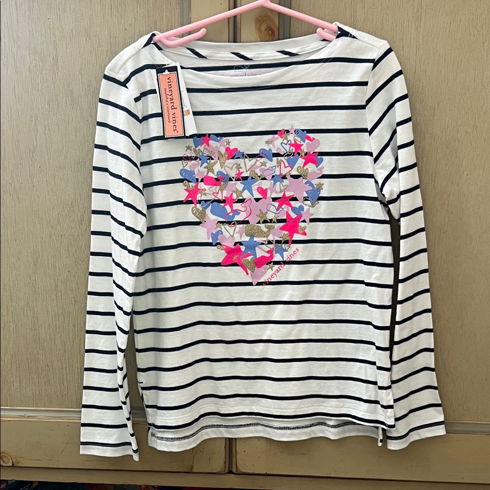 Vineyard Vines Navy and White Striped Tee with Pink and Gold Accents